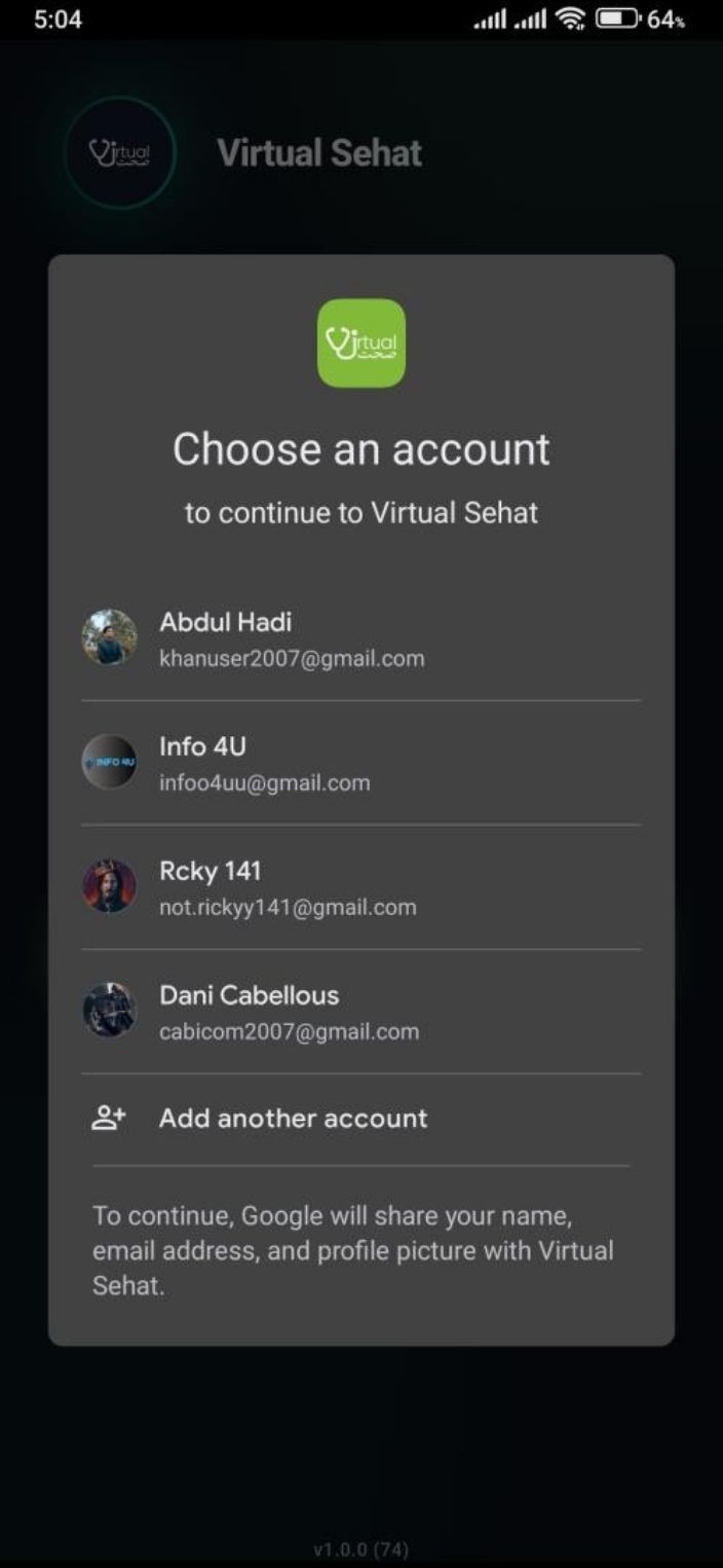 Patient creating a Virtual Sehat account — screen 4