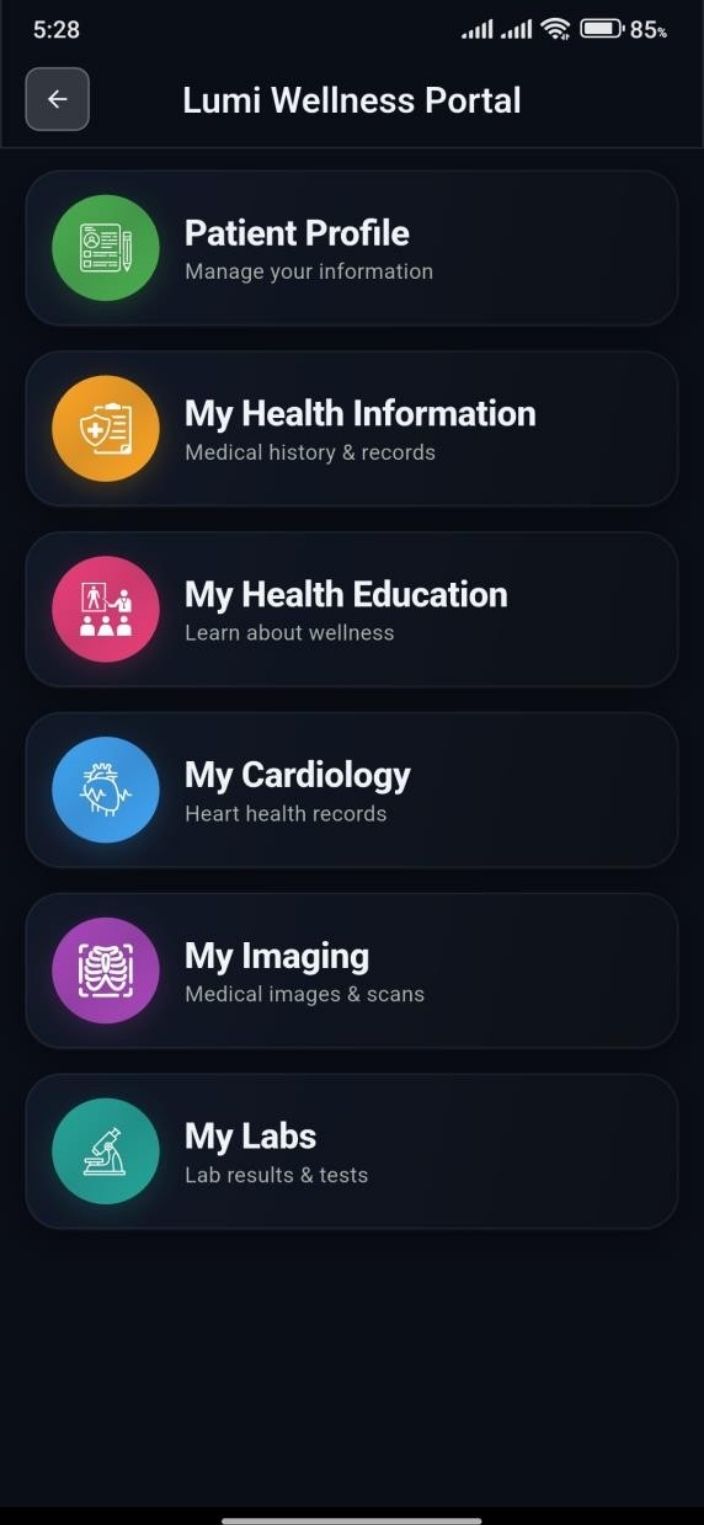Lumi Wellness Portal medical records — screen 1