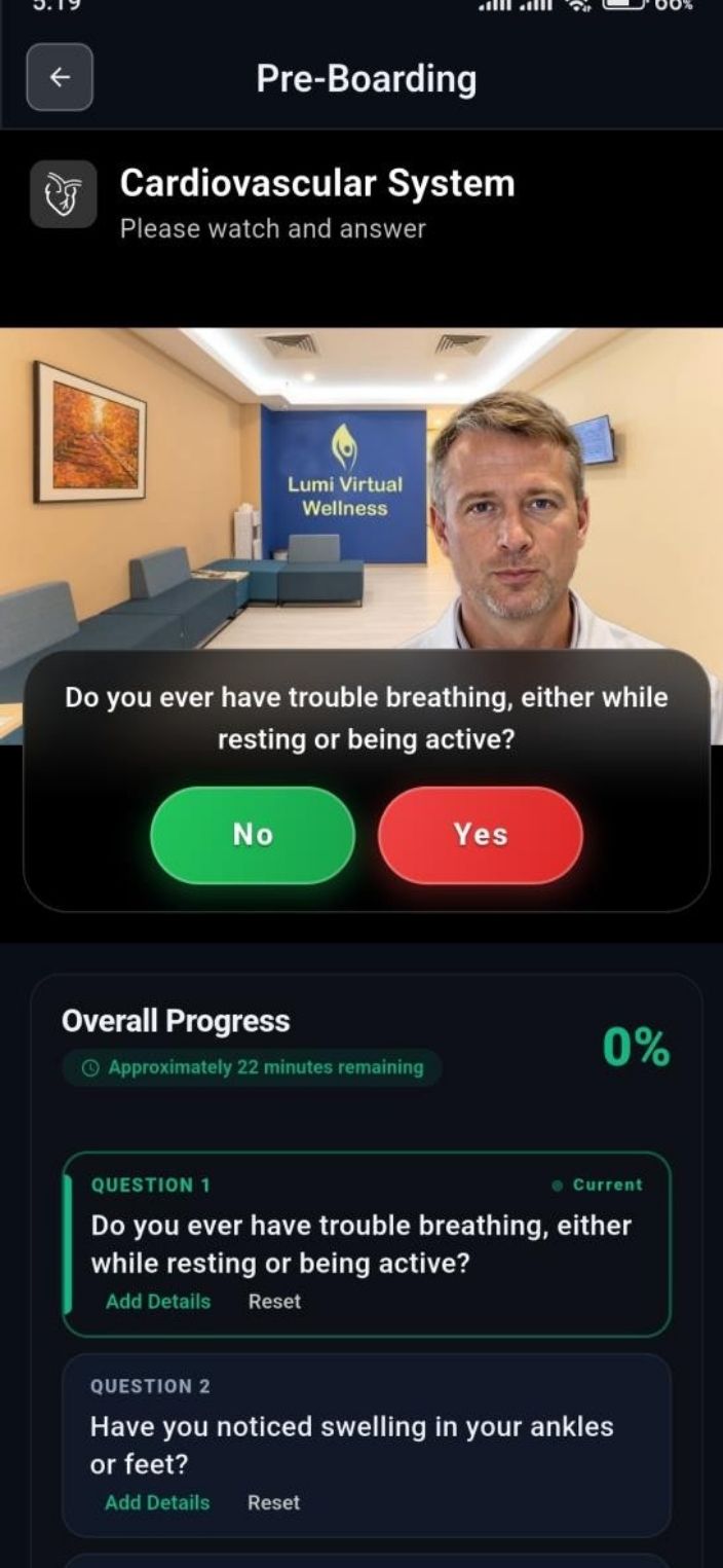 Health preboarding questionnaire on Virtual Sehat — screen 1
